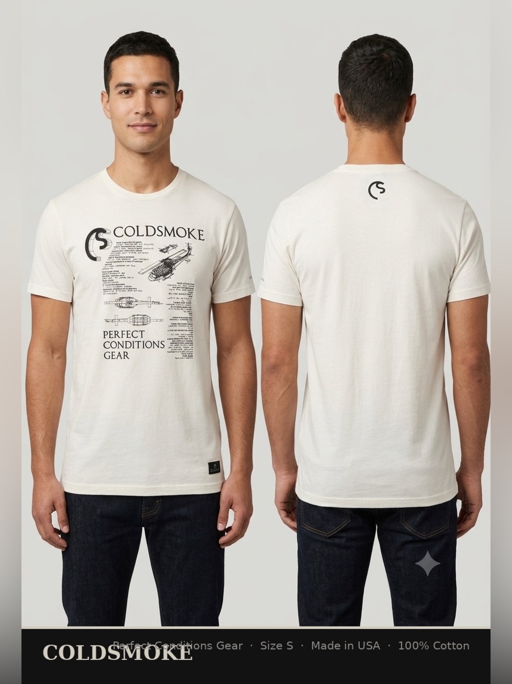 Coldsmoke Perfect Conditions Gear Helicopter Schematic T-Shirt Off White S USA